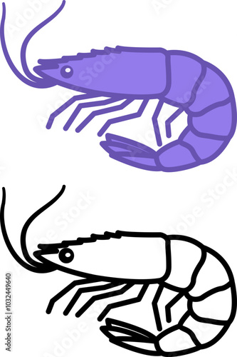 Shrimp Icons. Crustaceans, Seafood. Vector Illustration. Seafood Delicacy