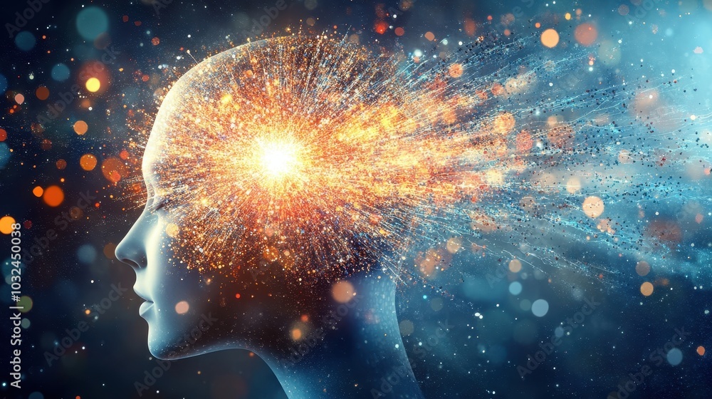 Human Head Breaking into Particles and Light Effects Human Head Breaking into Particles and Light Effects