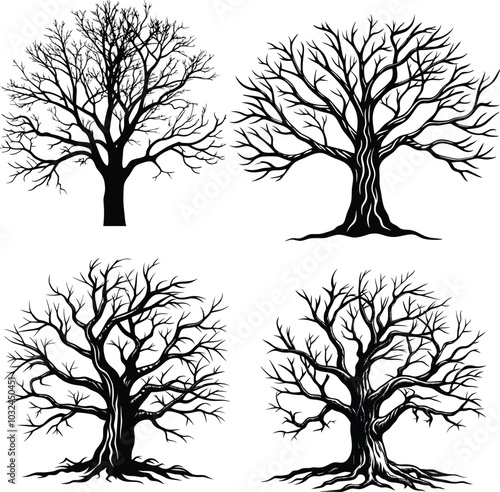Dead Tree Silhouette Vector Set Barren Trees Icons
