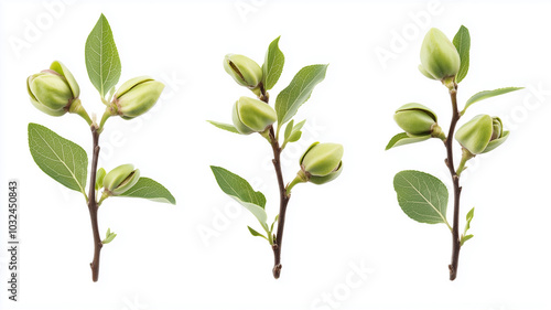 Set of pistachio tree isolated on a white background