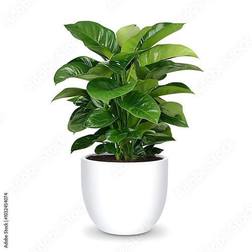Lush green indoor plant in a modern white pot
