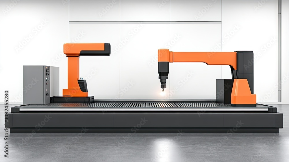 A car factory assembly line with an industrial robot welding steel parts, highlighting advanced automation in vehicle manufacturing. A car factory assembly line with an industrial robot welding steel parts, highlighting advanced automation in vehicle manufacturing.