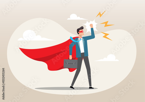 businessman with superpower to win business success