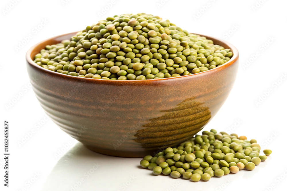 Green lentils, isolated on white background Green lentils, isolated on white background
