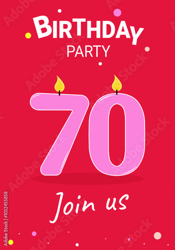 70 years old. Birthday candles. An invitation to a birthday party for an anniversary.
