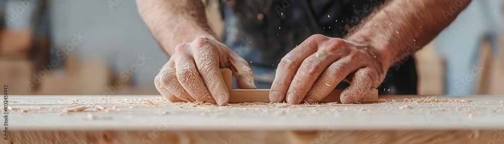 Fototapeta premium Carpenter using a router to create decorative edges on a wooden board, carpenter, router work