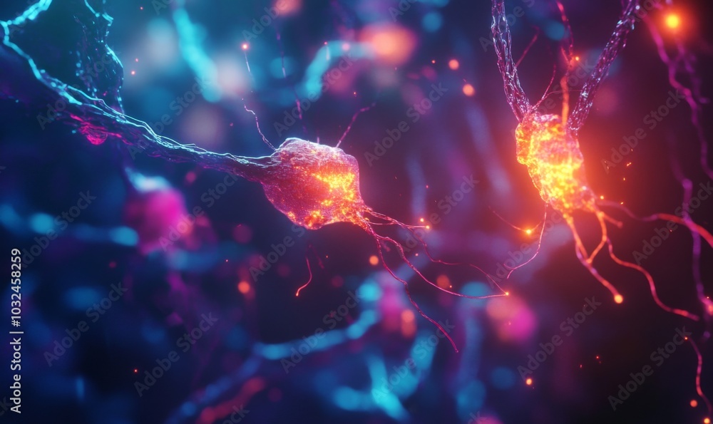 Obraz premium Neural connection, bright lights, synapses
