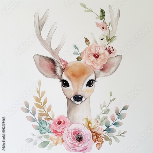 Watercolor painting funny deer for kids.