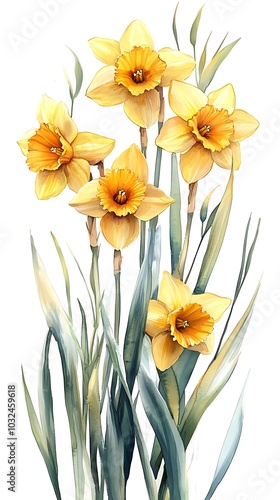 Wallpaper Mural Serene Watercolor Painting of Daffodils in Bloom Torontodigital.ca