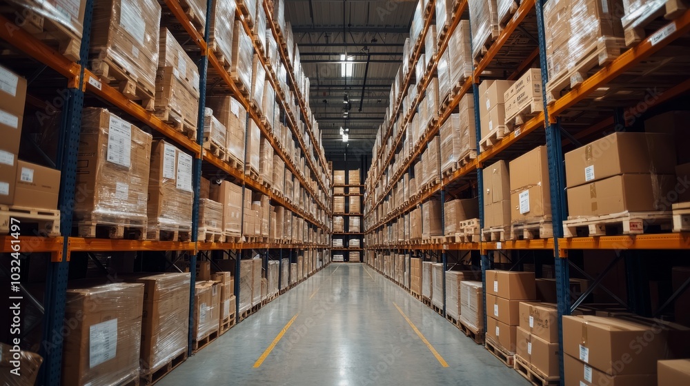 Exploring the efficient design of a modern warehouse interior filled with organized cargo and smart storage solutions Exploring the efficient design of a modern warehouse interior filled with organized cargo and smart storage solutions