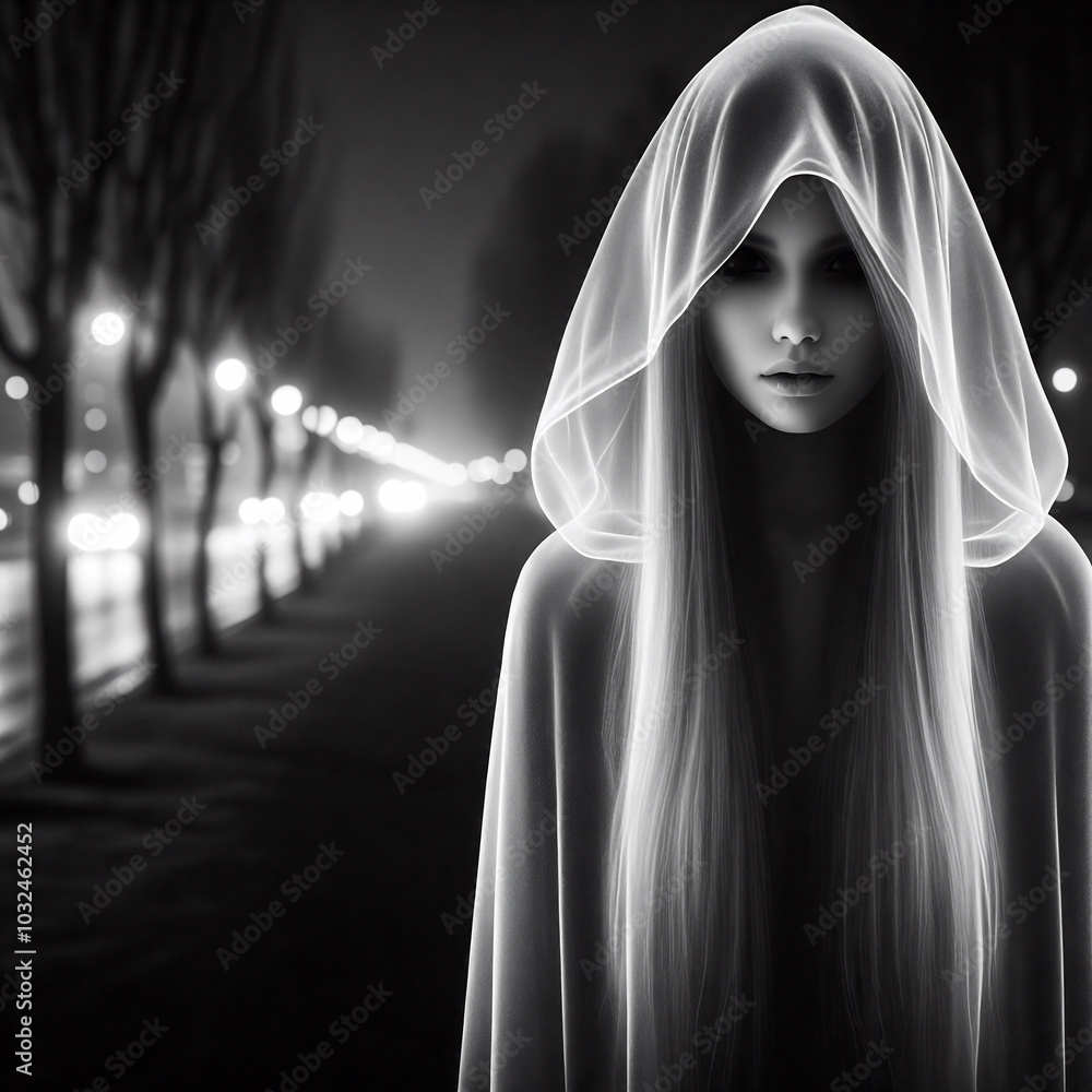 Portrait of a Gothic Ghost Girl in a Hooded Robe Portrait of a Gothic Ghost Girl in a Hooded Robe