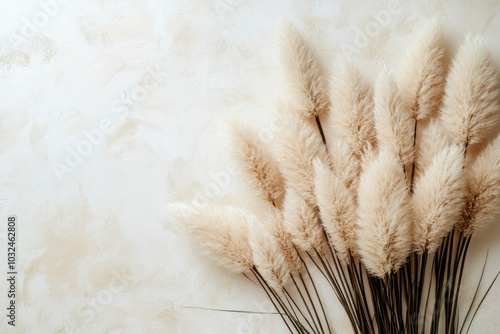 Fluffy White Pampas Grass on a Textured Cream Background