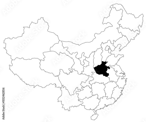 Map of Henan province in China country on white background. single province map highlighted by black colour on China map. East Asia, CN, people's republic of China, PRC