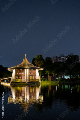 Taiwan October 15, 2024: Night view of Taichung Park, the oldest urban park in Taichung.