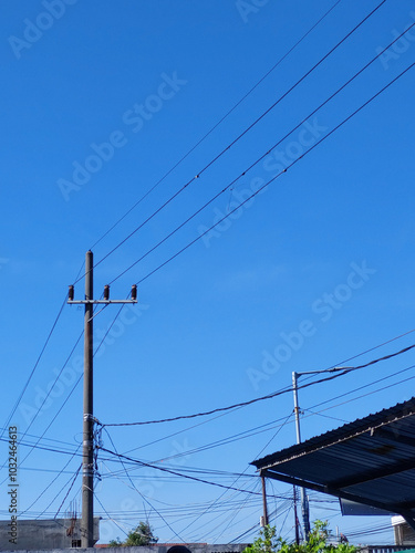 power lines of blue sky