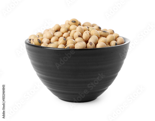 Soy beans in bowl isolated on white