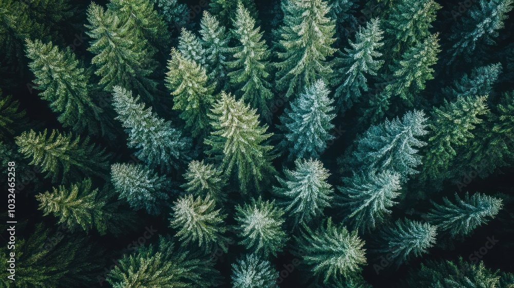 Aerial view of a dense coniferous forest, showcasing a rich pattern of green treetops creating a lush, natural texture. Aerial view of a dense coniferous forest, showcasing a rich pattern of green treetops creating a lush, natural texture.
