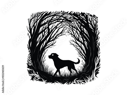 Spooky Forest Dog Silhouette | Eerie Halloween Vector Art