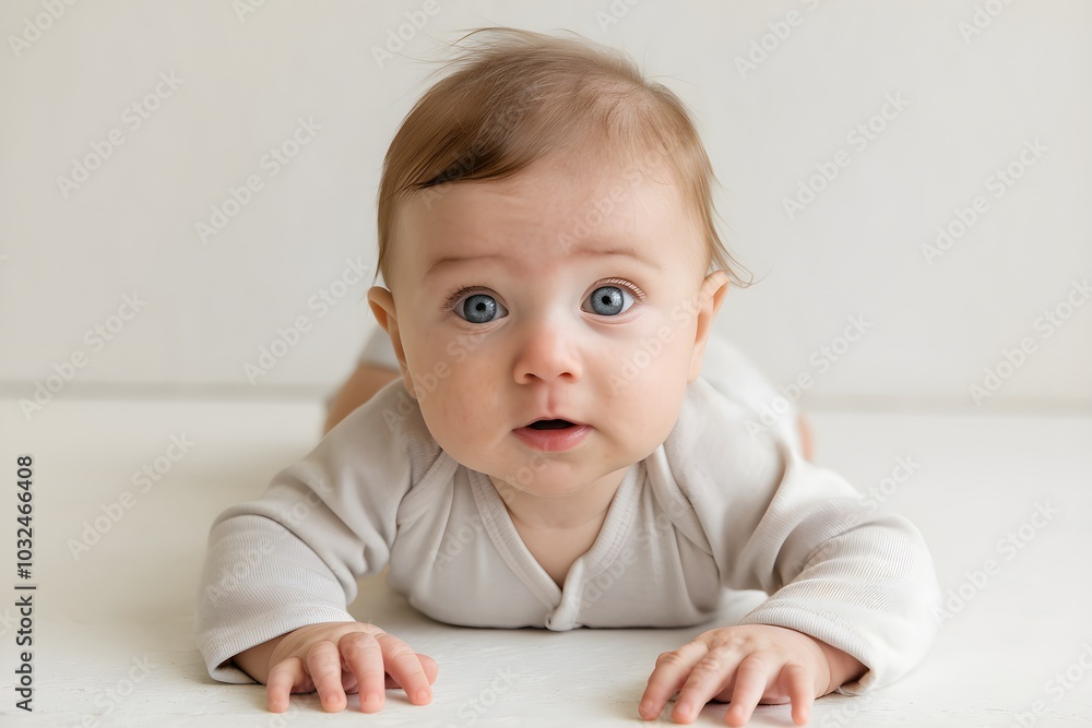 Adorable Baby Exploring the World with Curious Blue Eyes and Light Brown Hair Adorable Baby Exploring the World with Curious Blue Eyes and Light Brown Hair