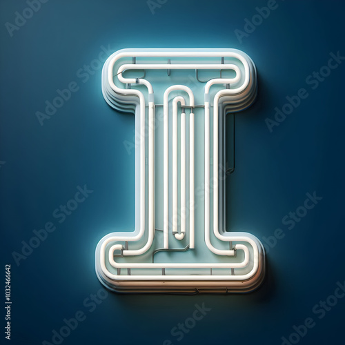 3d white neon I letter isolated