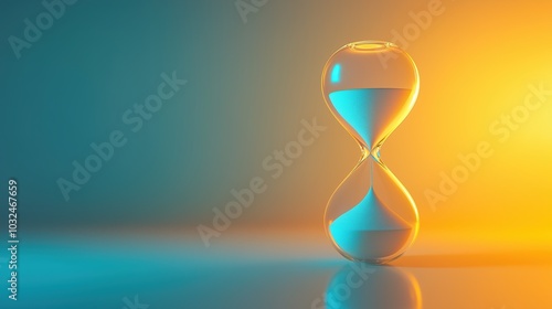 A sleek hourglass stands elegantly against a gradient background of vibrant blue and orange, symbolizing the passage of time and the beauty of simplicity in design photo