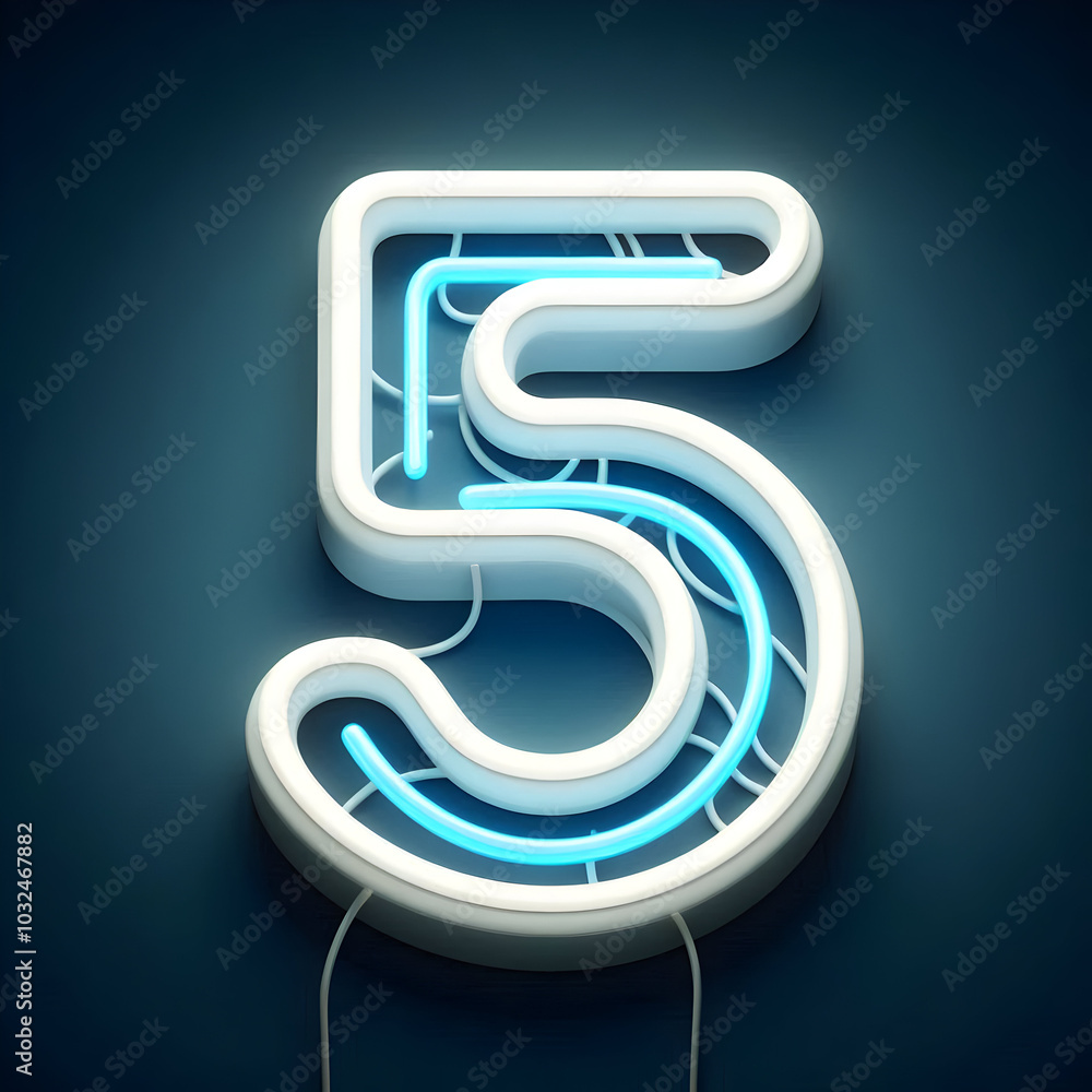 3d white neon 5 number isolated 3d white neon 5 number isolated