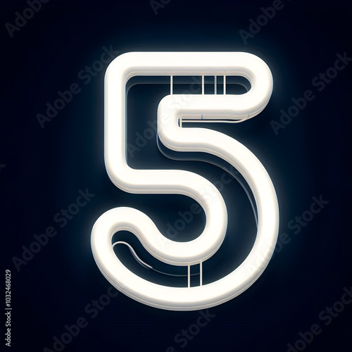 Wallpaper Mural 3d white neon 5 number isolated  Torontodigital.ca