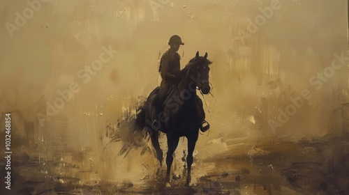 A man is currently riding a horse while in a vast field area