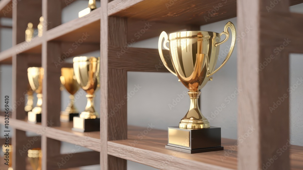 gold trophy cup on wooden table