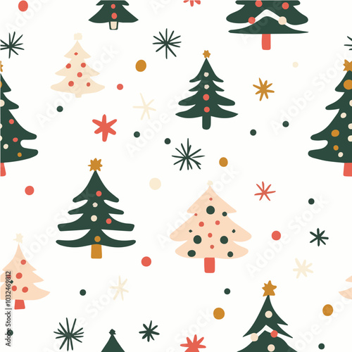 Vector seamless pattern of funny christmas tree in christmas festival