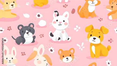 Cute Cartoon Animals Seamless Pattern