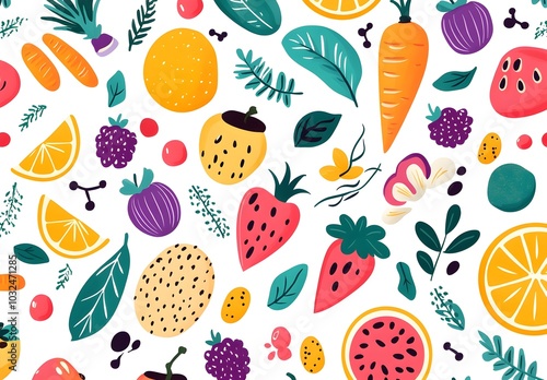 Colorful Fruit and Vegetable Seamless Pattern