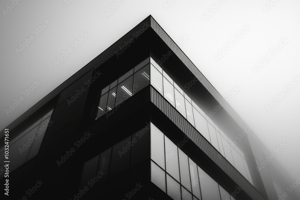 Fototapeta premium Modern Building Facade with Foggy Sky