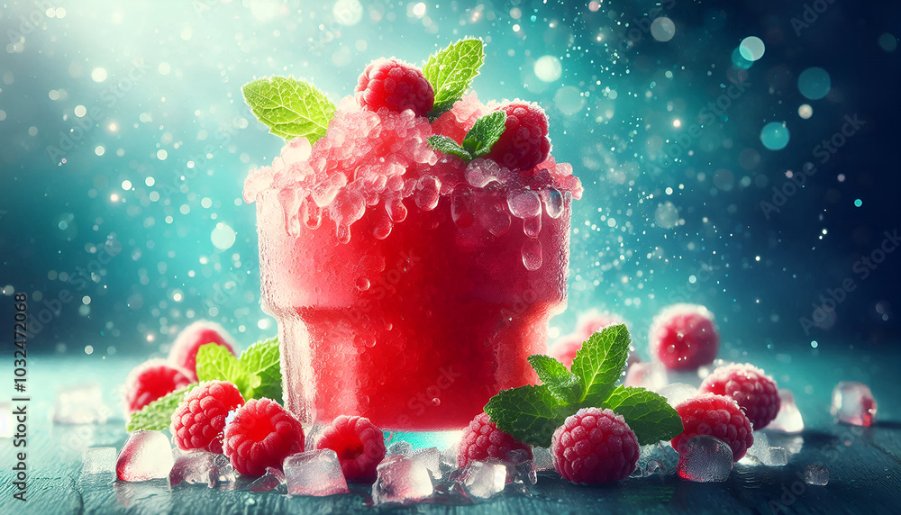 Refreshing Raspberry Slush Drink with Mint and Ice. Generated AI Refreshing Raspberry Slush Drink with Mint and Ice. Generated AI