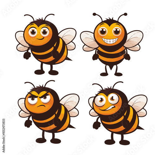 a-vector-set-of-cute-bees-with-different-expressio