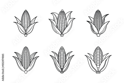 Corn sets icon Vegetables symbol vector lineout on white background.	