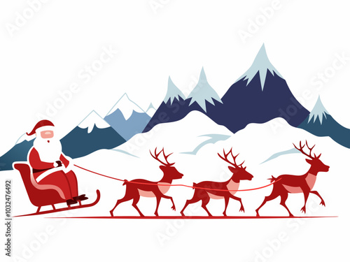 Christmas Santa Claus riding on sleigh with render vector illustration 