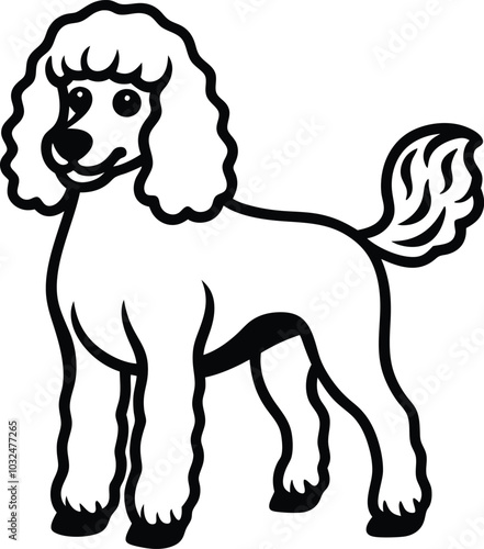 hand-drawn line art illustration of a Toy Poodle in a side view