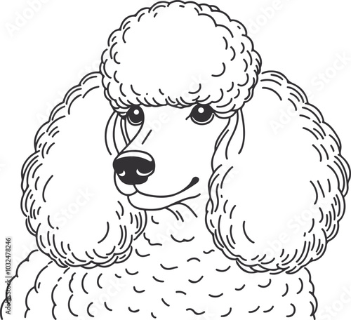 hand-drawn line art illustration of a Toy Poodle in a side view