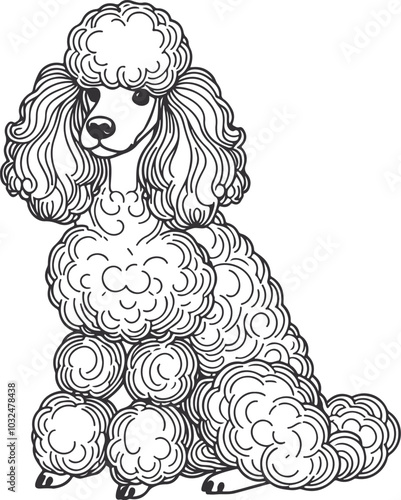 hand-drawn line art illustration of a Toy Poodle in a side view