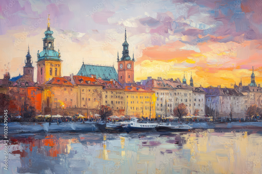 Fototapeta premium oil painting on paper of Poland at sunrise