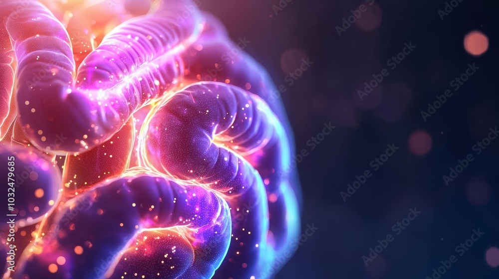 Abstract art depicting the gut as a glowing galaxy of colorful stars, Galaxy gut, abstract health, visualizing a healthy and vibrant gut Abstract art depicting the gut as a glowing galaxy of colorful stars, Galaxy gut, abstract health, visualizing a healthy and vibrant gut