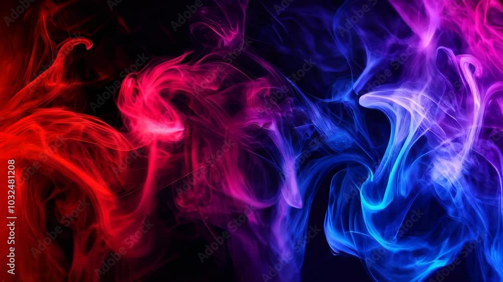 Watch as luminous smoke coils and intertwines, showcasing stunning colors in a dark backdrop Watch as luminous smoke coils and intertwines, showcasing stunning colors in a dark backdrop
