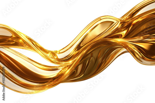 Abstract golden wave shape with shiny metallic texture, flowing fluidly across the image, creating a sense of elegance and luxury. photo