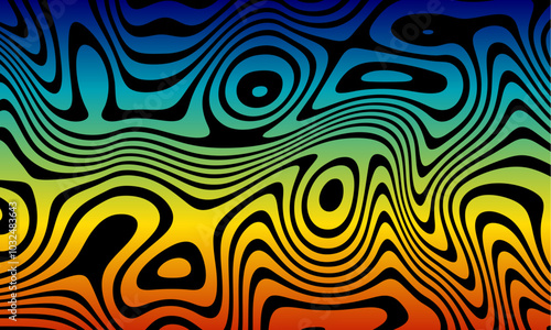 Abstract retro 70s background vector. Colorful vintage 1970 stylish wallpaper with swirl psychedelic shapes. Illustration design suitable for poster, banner