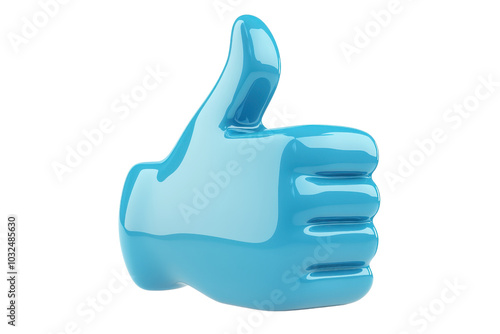 3D illustration of a glossy blue thumbs up icon, symbolizing approval, agreement, positivity, and achievement in digital communication.