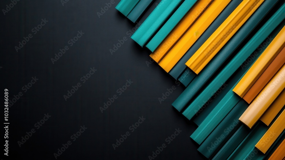 Diagonal lines in teal and yellow create a visually striking image, showcasing a balance of colors and lines that harmonize to form an engaging contemporary artwork. Diagonal lines in teal and yellow create a visually striking image, showcasing a balance of colors and lines that harmonize to form an engaging contemporary artwork.