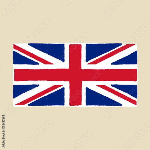 Vector flat style hand drawn illustration of the British flag -  Union Jack symbol isolated