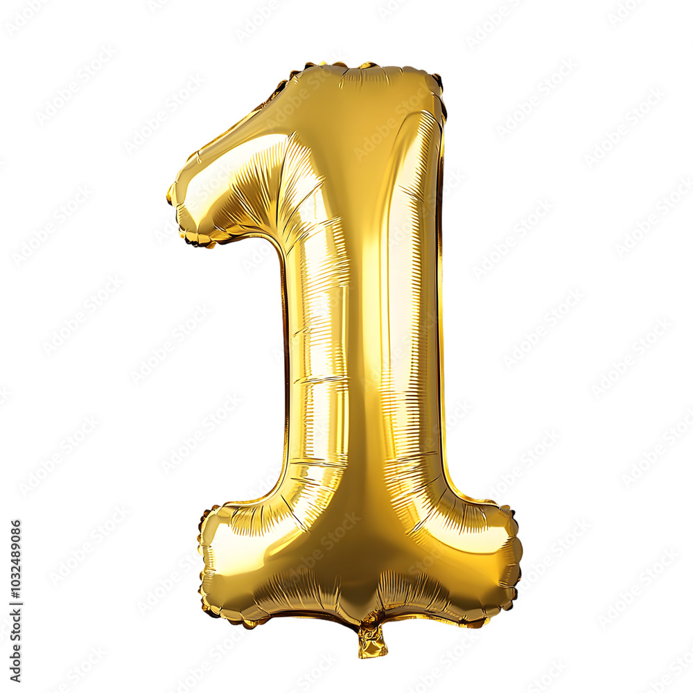 Fototapeta premium A shiny gold foil number one balloon floats in a neutral space
