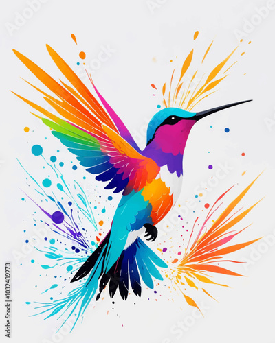 Fantasy world. Vector illustration of paradise hummingbird bird isolated on a white background. Abstract watercolor drawing. photo